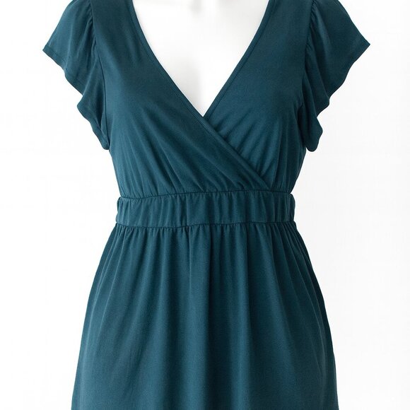 Ekouaer Tops - Ekouaer Dark Green V-Neck Empire Waist Flutter Sleeve Blouse L